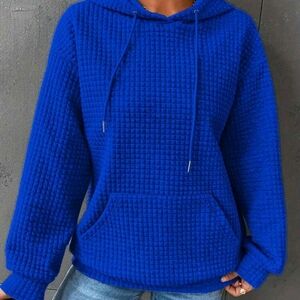 Blue Textured Hoodie for Women